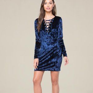 NWT Bebe Blue Velvet Velour Lace up Dress XXS